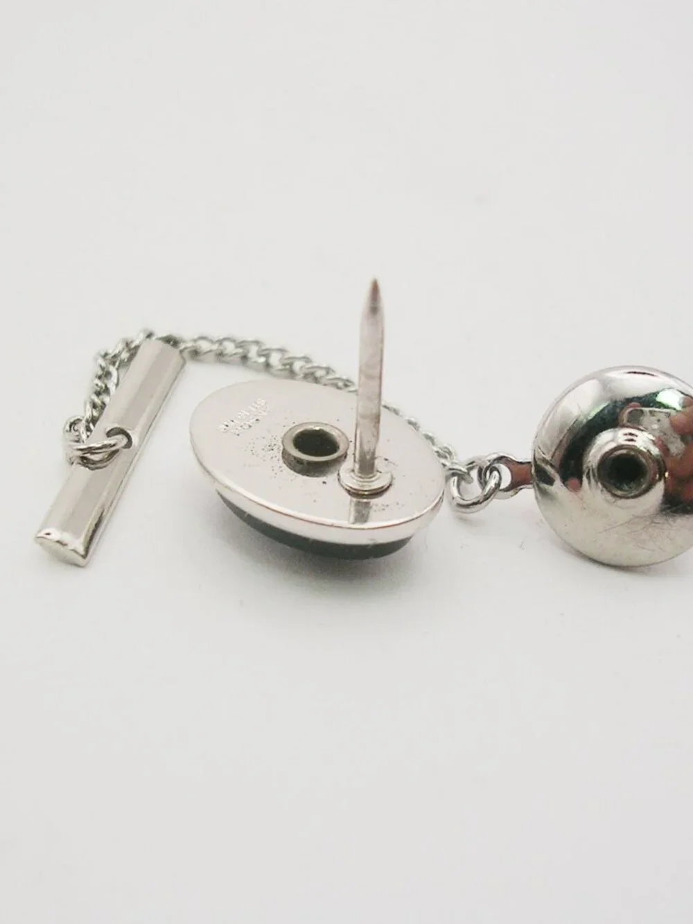 Vintage Sterling Silver Tie Tack Pin Diamond Chip Black Onyx Gemstone
